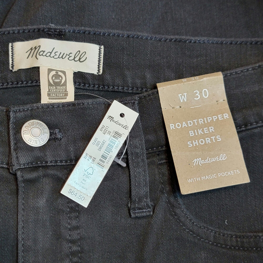Madewell NWT Road Tripper Biker Shorts Black High Rise Raw Hem Casual 30 - Picture 9 of 12
